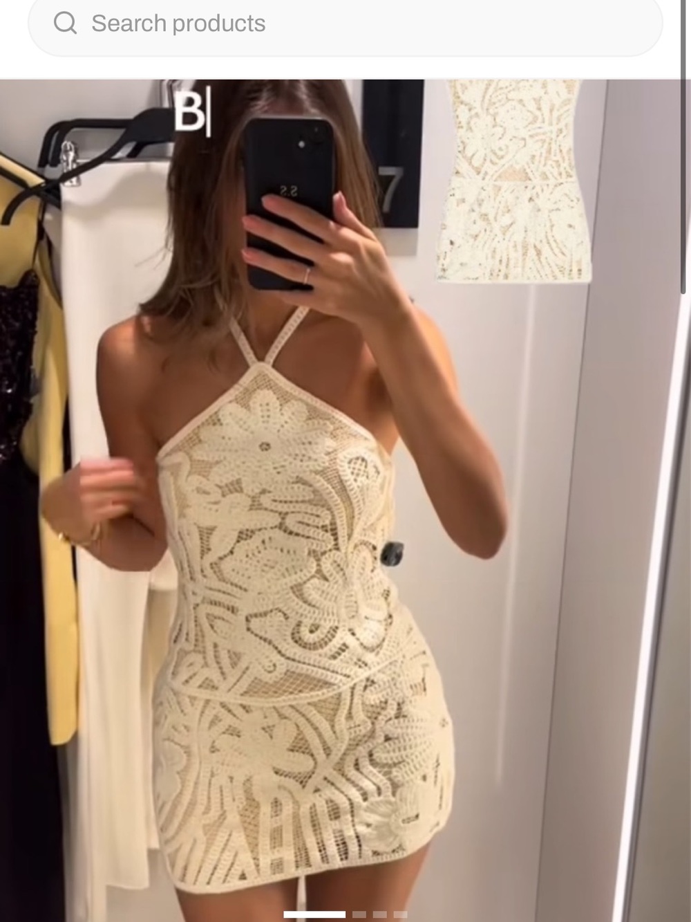 Zara Cream Crochet Halter Mini Dress
